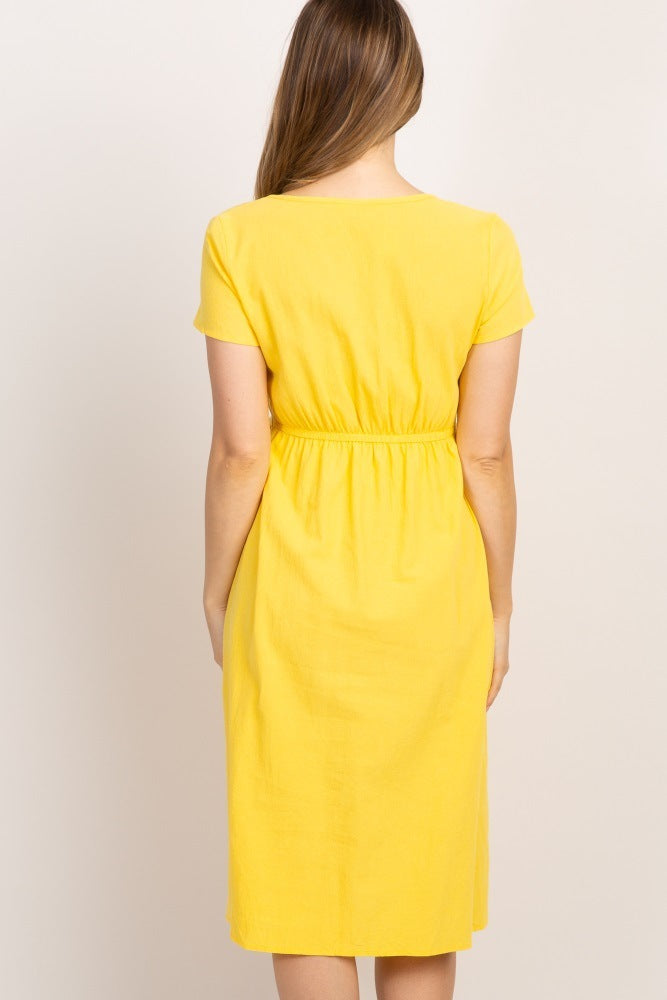 Robe Longue Unie à Col Rond et Manches Courtes, Coupe Ajustée
