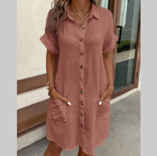 Robe Chemise d'Été à Manches Courtes –