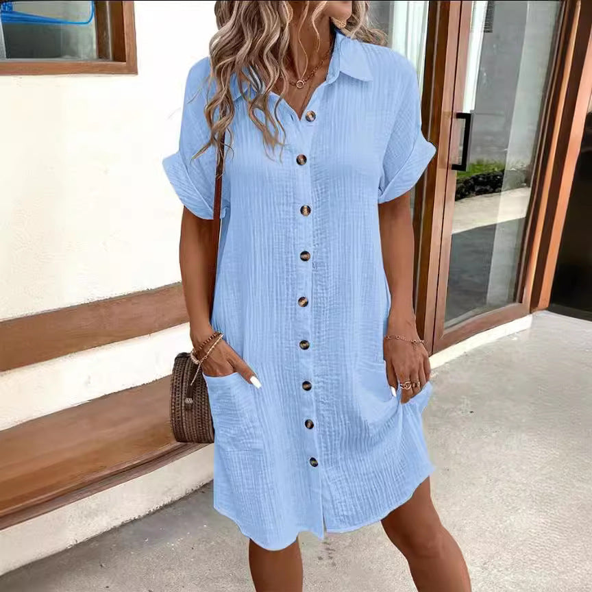 Robe Chemise d'Été à Manches Courtes –