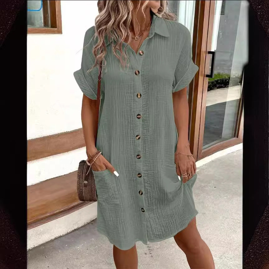 Robe Chemise d'Été à Manches Courtes –