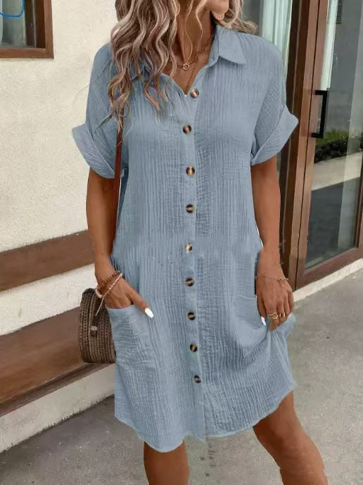 Robe Chemise d'Été à Manches Courtes –