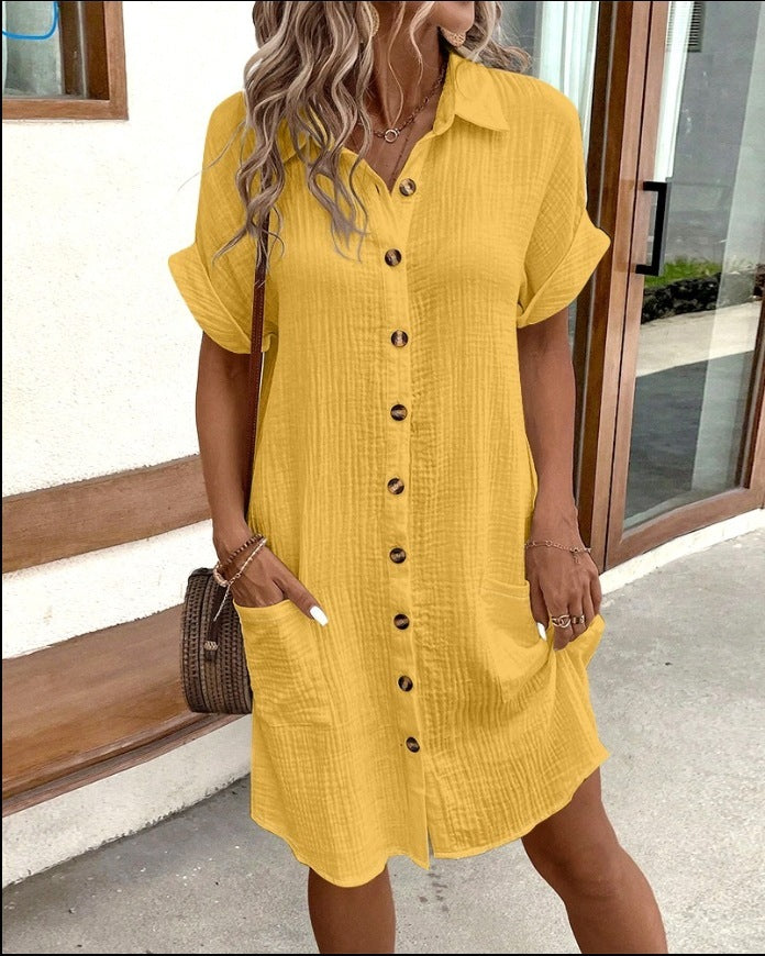 Robe Chemise d'Été à Manches Courtes –