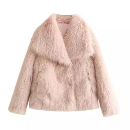 Manteau d'hiver épaissi en peluche à col revers, style décontracté.