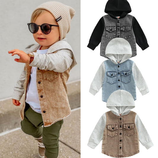 Manteaux chic en denim à capuche pour enfants.