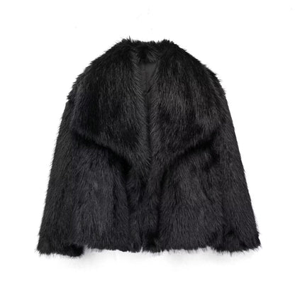 Manteau d'hiver épaissi en peluche à col revers, style décontracté.