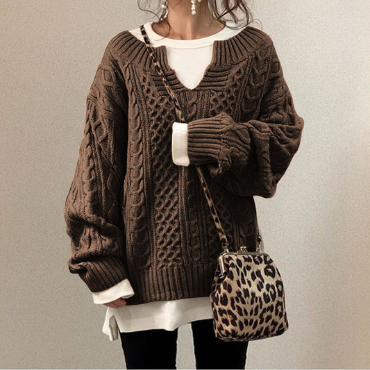 Pull en tricot, col rond, coupe ample, automne/hiver.