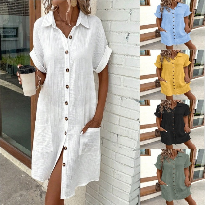 Robe Chemise d'Été à Manches Courtes –