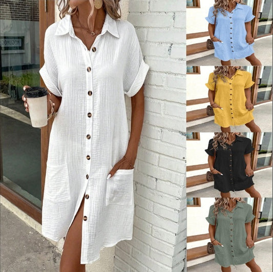 Robe Chemise d'Été à Manches Courtes –