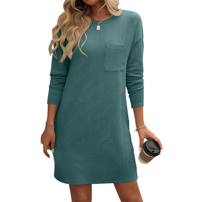 Robe Droite Rayée à Poches - Manches Longues