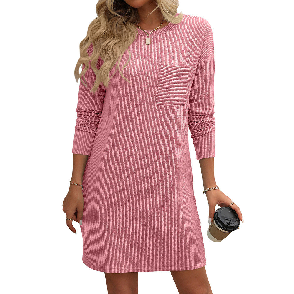 Robe Droite Rayée à Poches - Manches Longues
