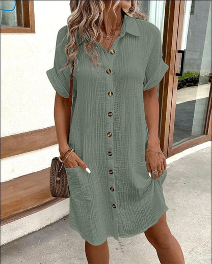 Robe Chemise d'Été à Manches Courtes –