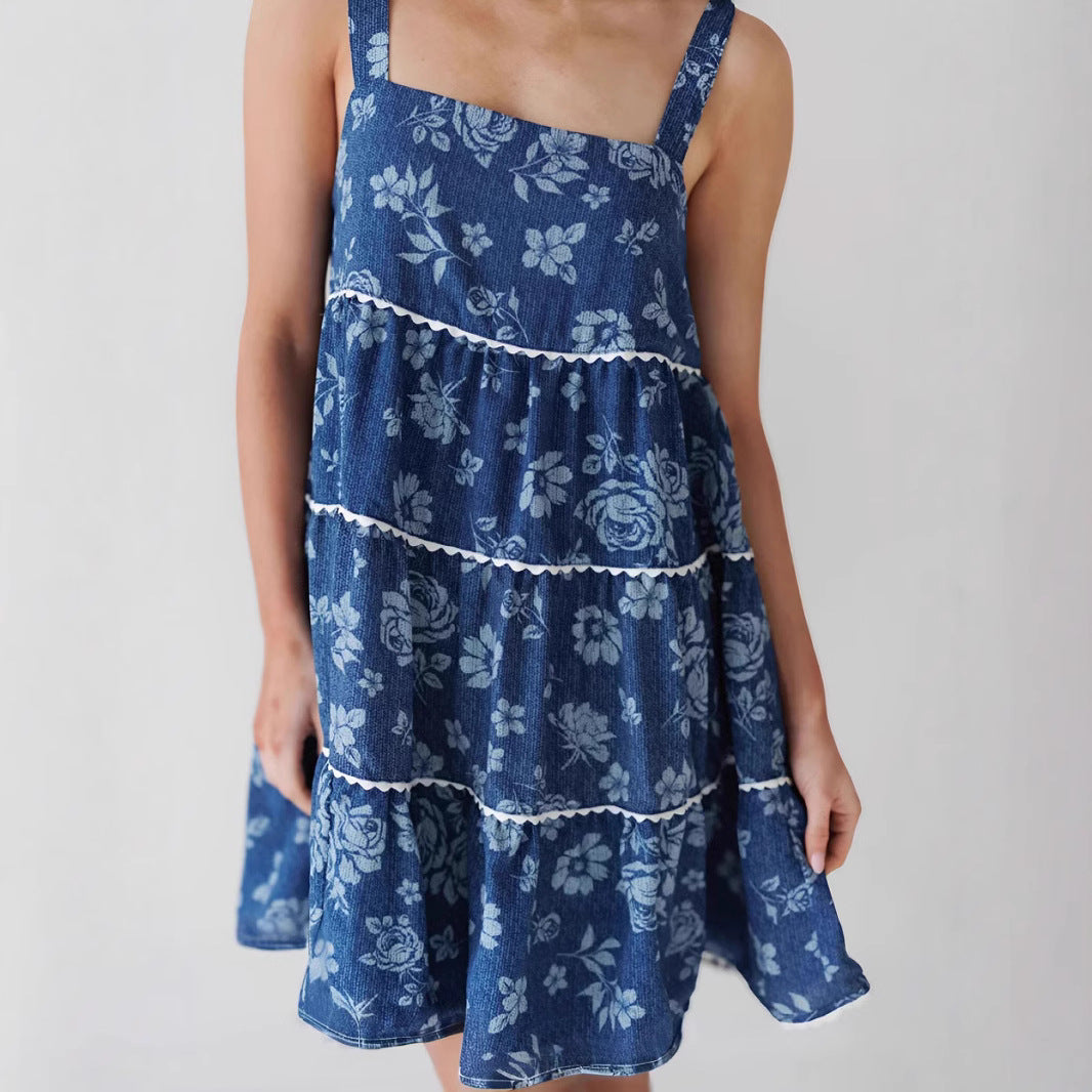 Robe en Jean Dos Nu Plissée à Bretelles