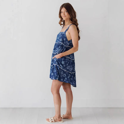 Robe en Jean Dos Nu Plissée à Bretelles