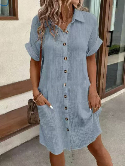 Robe Chemise d'Été à Manches Courtes –