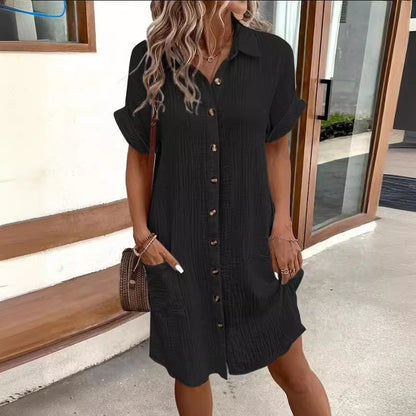 Robe Chemise d'Été à Manches Courtes –