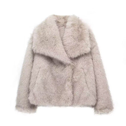 Manteau d'hiver épaissi en peluche à col revers, style décontracté.